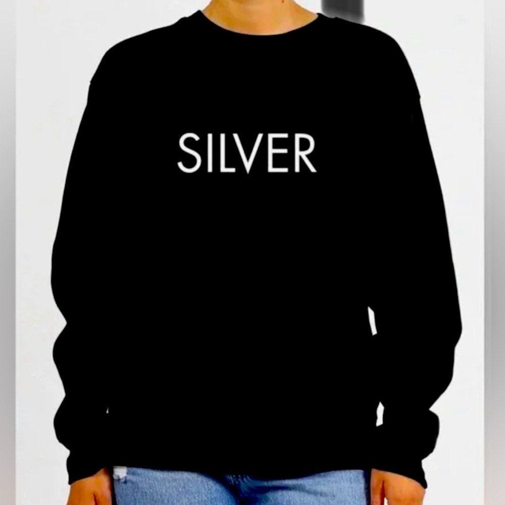 NWT SILVER Brunette the Label Core Sweatshirt Black/ White Lettering
